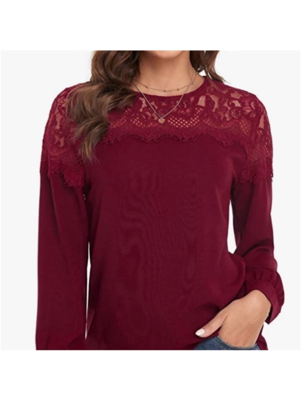NWOT fashion collection burgundy lace trimmed blouse size medium